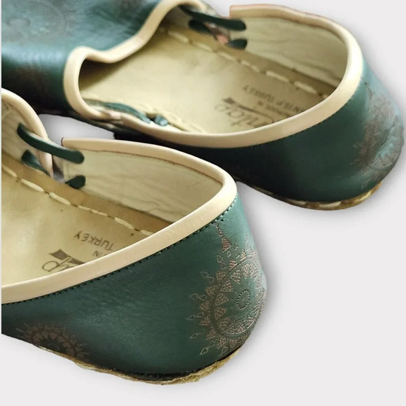 Aintap Womens Leather Flats Size EU 43 US 12 Moccasin Ballet Flats Green - Picture 3 of 5